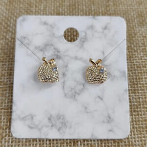Gold Plated Apple Rhinestone Stud Earrings